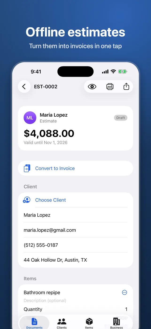 Jobdoc: Estimate Invoice Maker screenshot 2